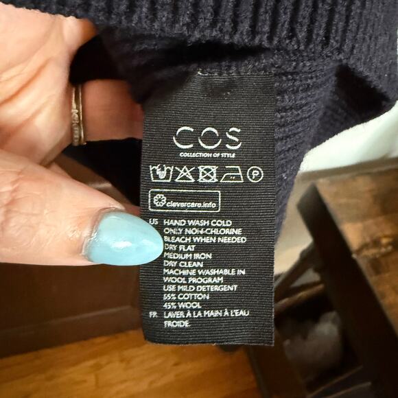 COS Black Oversize Chunky Knit Fold down Wrap Collar Sweater Cotton Wool Medium - Picture 5 of 9